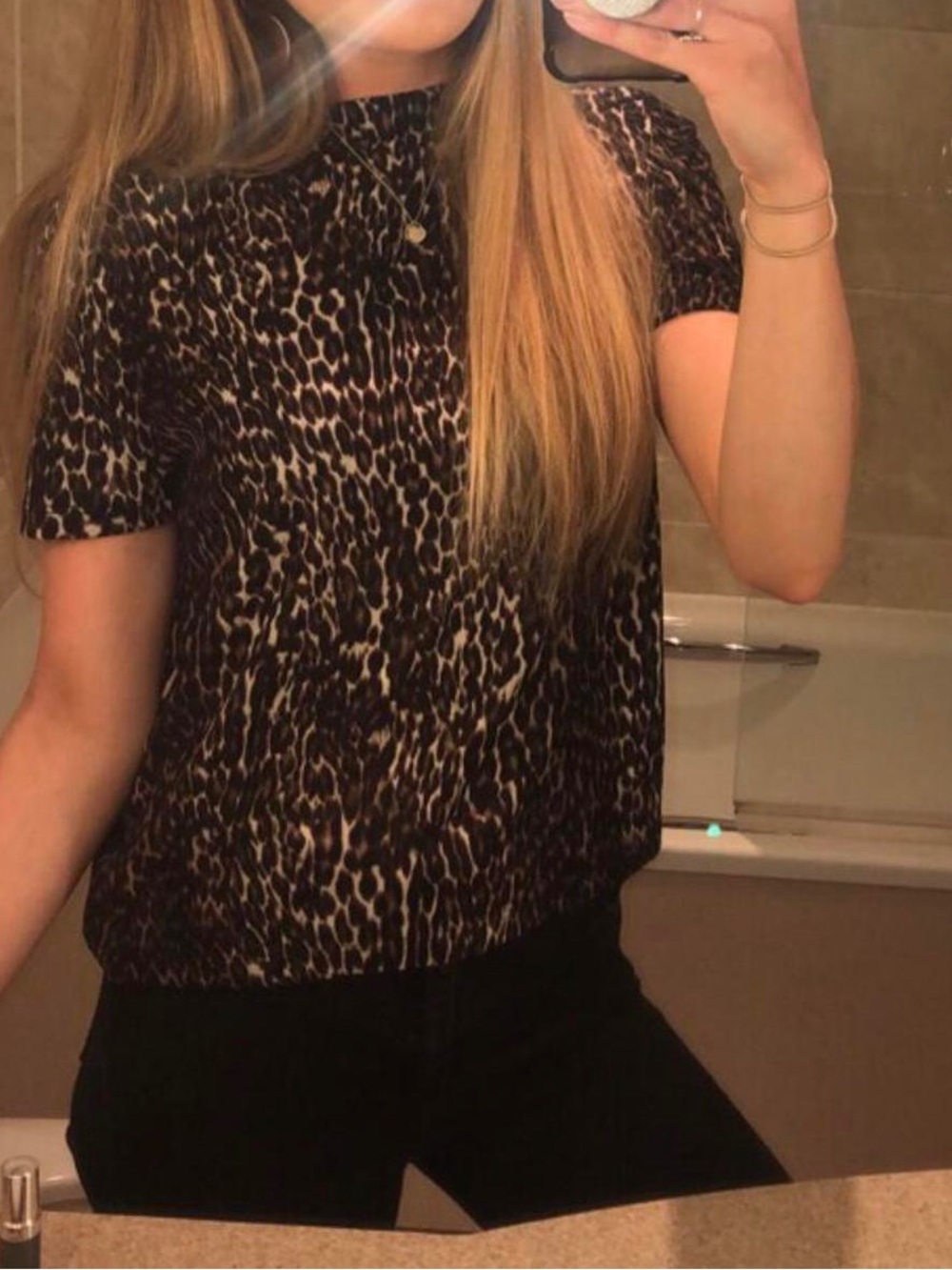 Zara Leopard Print Mock Neck Short Sleeve Top - Size S